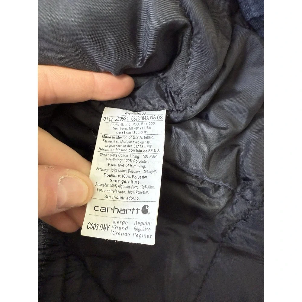 VTG Carhartt C003 Men's Navy Blue Canvas Work Coat w/Company Logo - Size Large - Picture 5 of 8